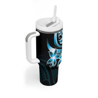 Plumeria Tribal Tattoo Tumbler With Handle Blue Polynesian Pattern LT9 - Polynesian Pride