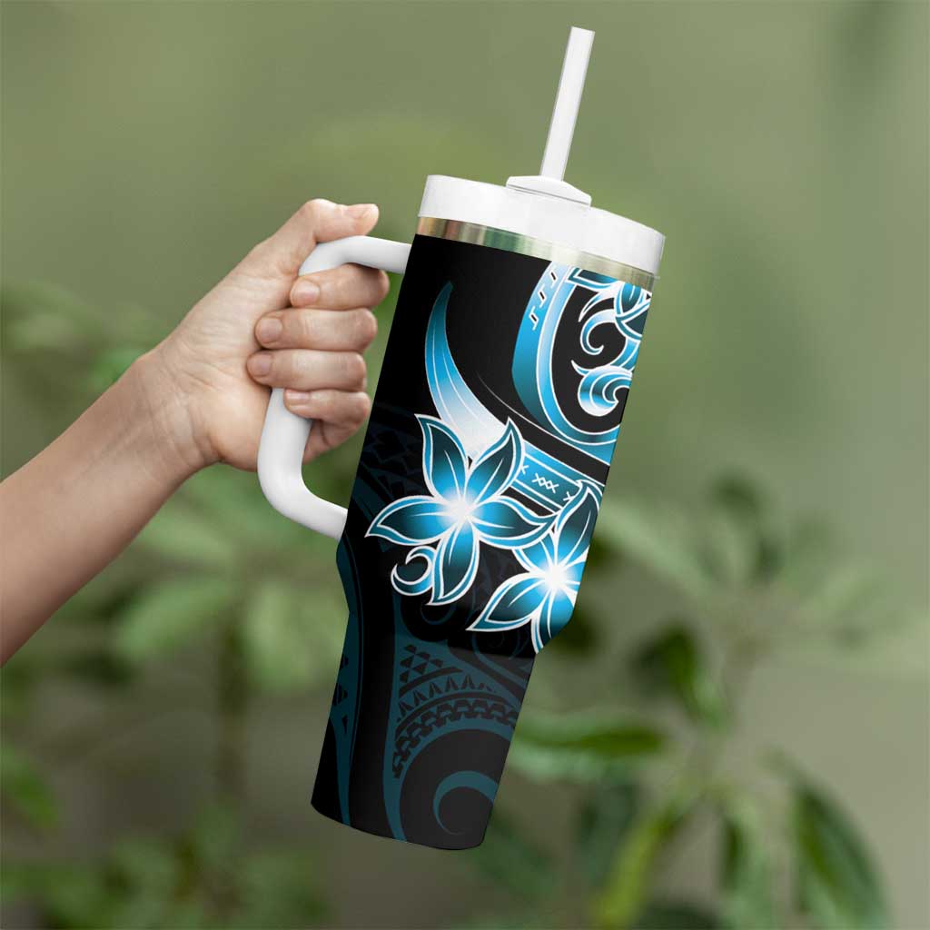 Plumeria Tribal Tattoo Tumbler With Handle Blue Polynesian Pattern LT9 - Polynesian Pride