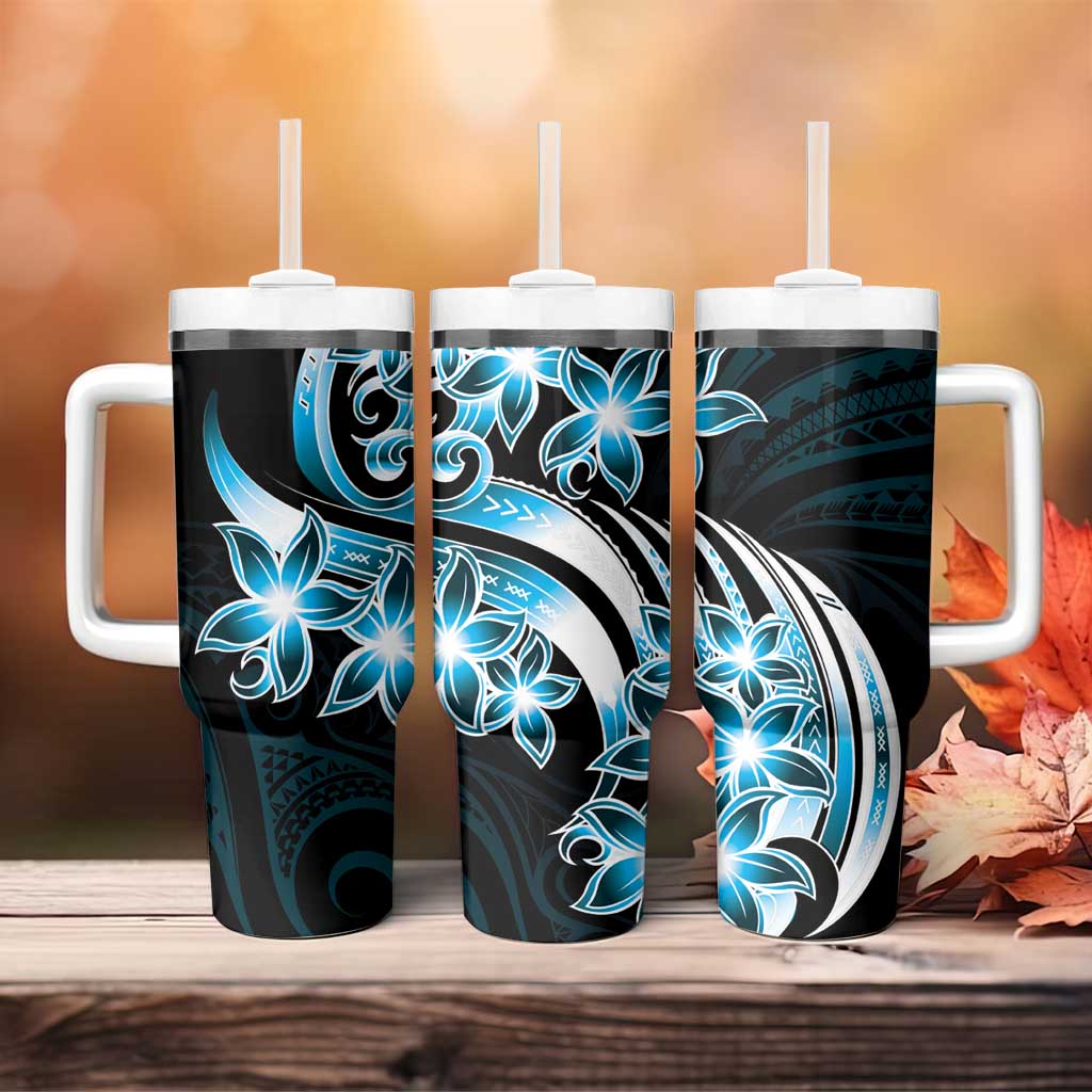 Plumeria Tribal Tattoo Tumbler With Handle Blue Polynesian Pattern LT9 - Polynesian Pride