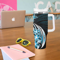 Plumeria Tribal Tattoo Tumbler With Handle Blue Polynesian Pattern LT9 - Polynesian Pride