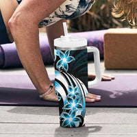 Plumeria Tribal Tattoo Tumbler With Handle Blue Polynesian Pattern LT9 - Polynesian Pride
