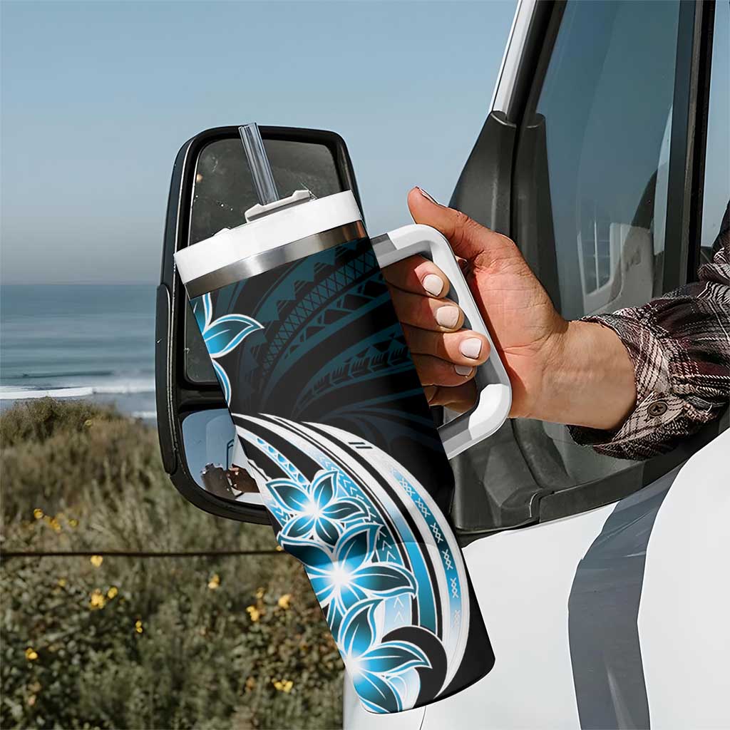 Plumeria Tribal Tattoo Tumbler With Handle Blue Polynesian Pattern LT9 - Polynesian Pride