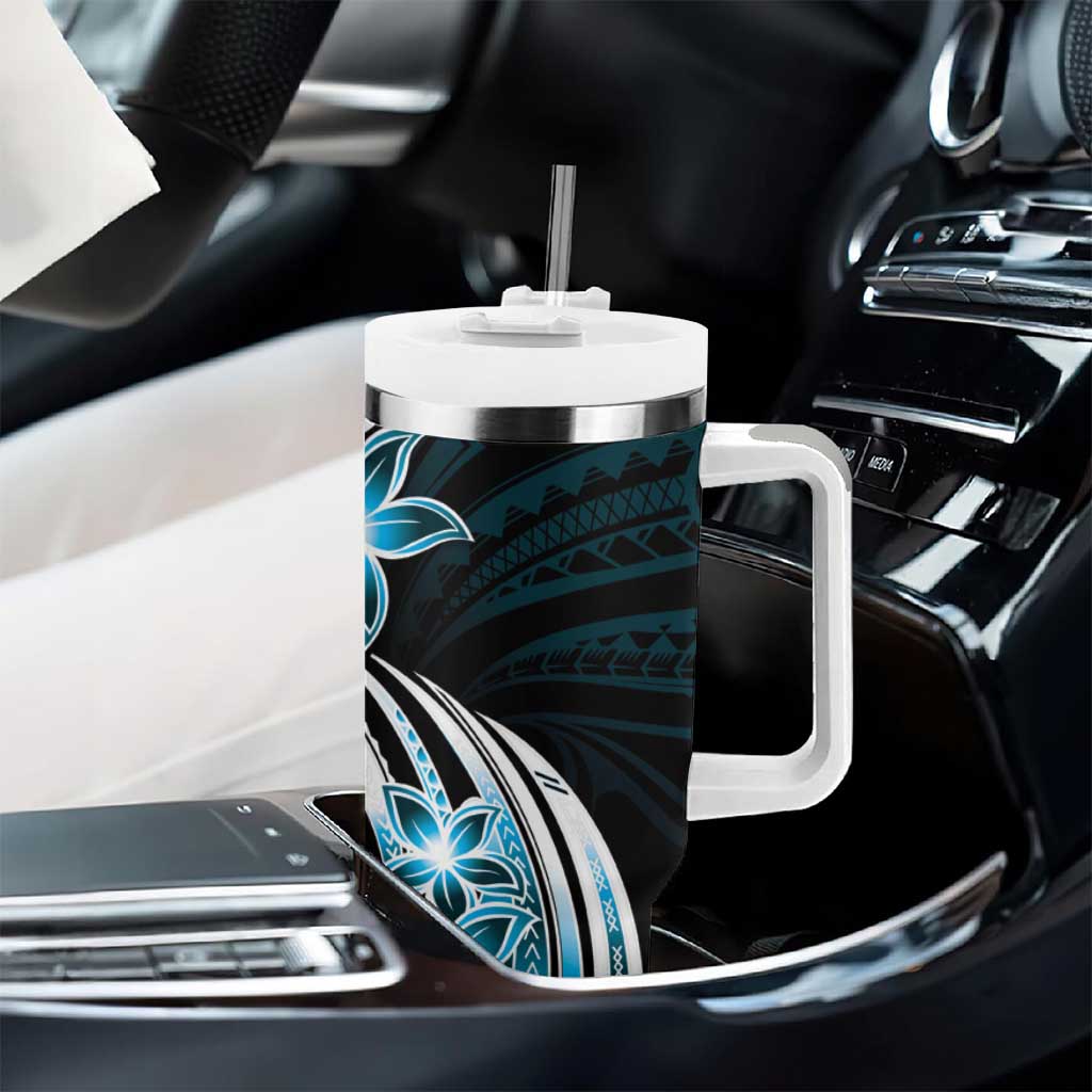 Plumeria Tribal Tattoo Tumbler With Handle Blue Polynesian Pattern LT9 - Polynesian Pride