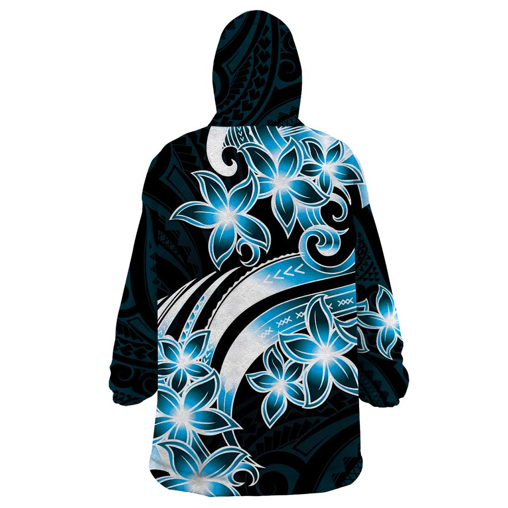 Plumeria Tribal Tattoo Wearable Blanket Hoodie Blue Polynesian Pattern LT9 - Polynesian Pride