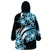 Plumeria Tribal Tattoo Wearable Blanket Hoodie Blue Polynesian Pattern LT9 - Polynesian Pride