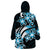 Plumeria Tribal Tattoo Wearable Blanket Hoodie Blue Polynesian Pattern