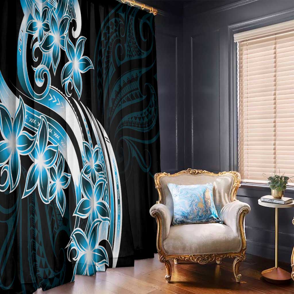 Plumeria Tribal Tattoo Window Curtain Blue Polynesian Pattern LT9 - Polynesian Pride