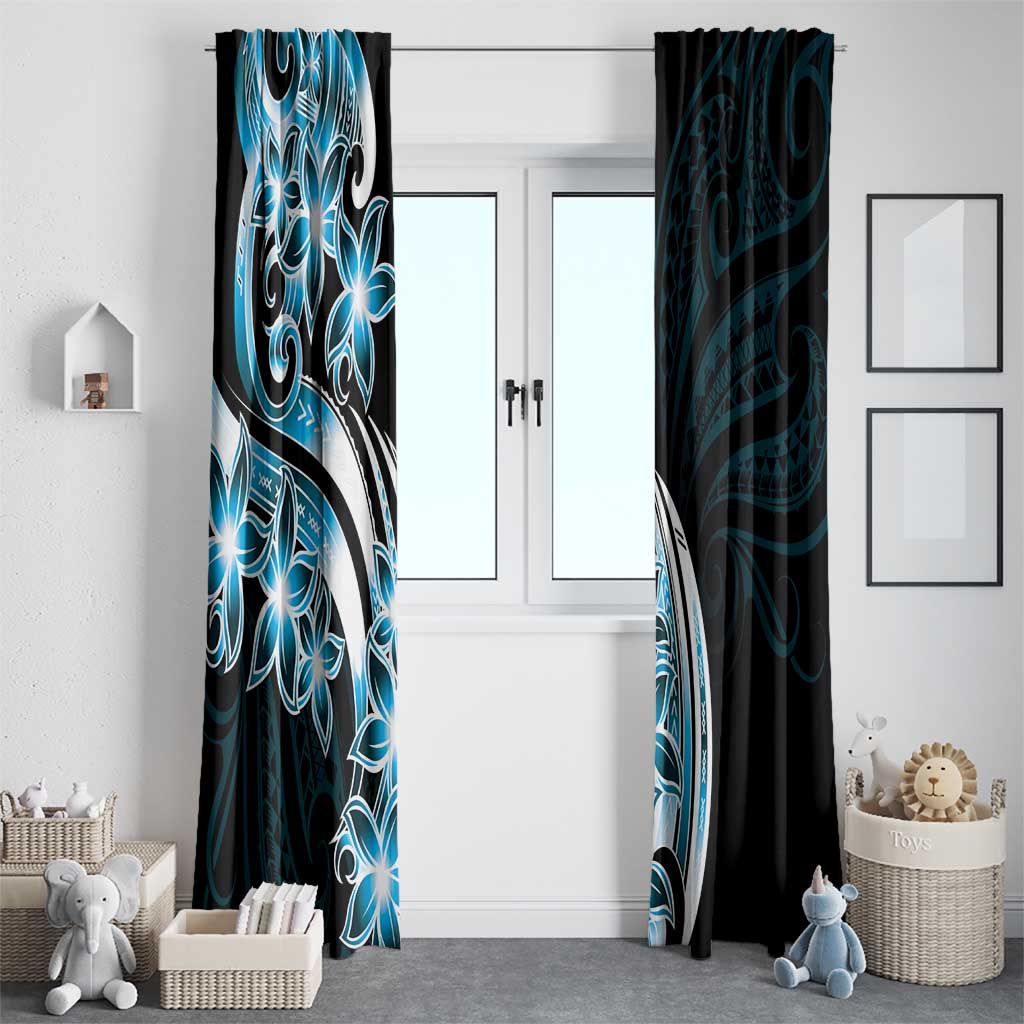 Plumeria Tribal Tattoo Window Curtain Blue Polynesian Pattern LT9 - Polynesian Pride