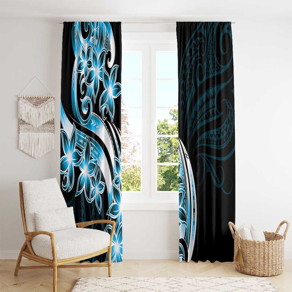 Plumeria Tribal Tattoo Window Curtain Blue Polynesian Pattern LT9 - Polynesian Pride