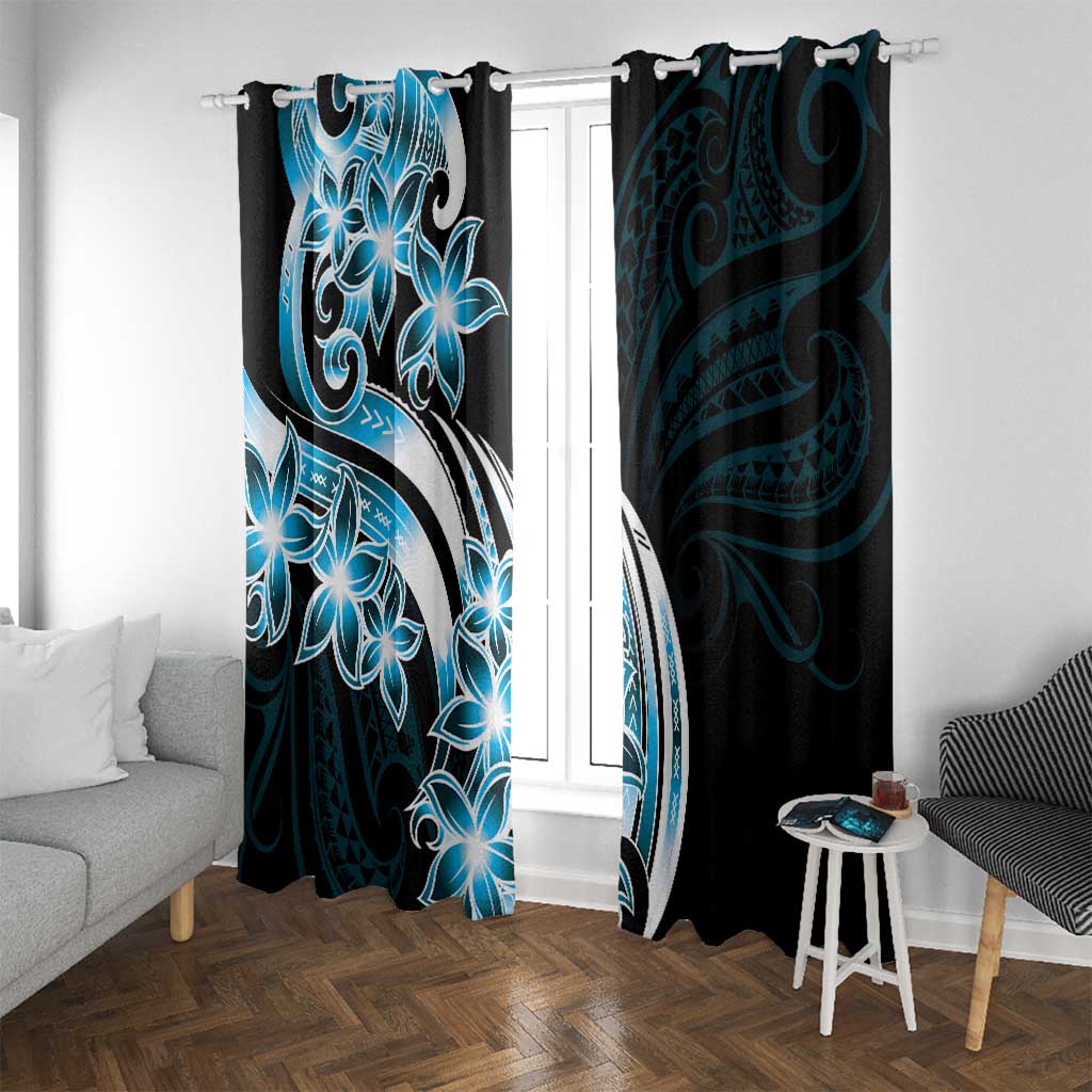 Plumeria Tribal Tattoo Window Curtain Blue Polynesian Pattern LT9 With Grommets Blue - Polynesian Pride