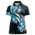 Plumeria Tribal Tattoo Women Polo Shirt Blue Polynesian Pattern