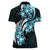 Plumeria Tribal Tattoo Women Polo Shirt Blue Polynesian Pattern