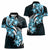 Plumeria Tribal Tattoo Women Polo Shirt Blue Polynesian Pattern