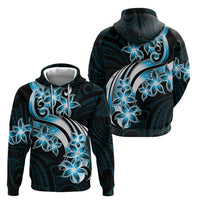 Plumeria Tribal Tattoo Zip Hoodie Blue Polynesian Pattern