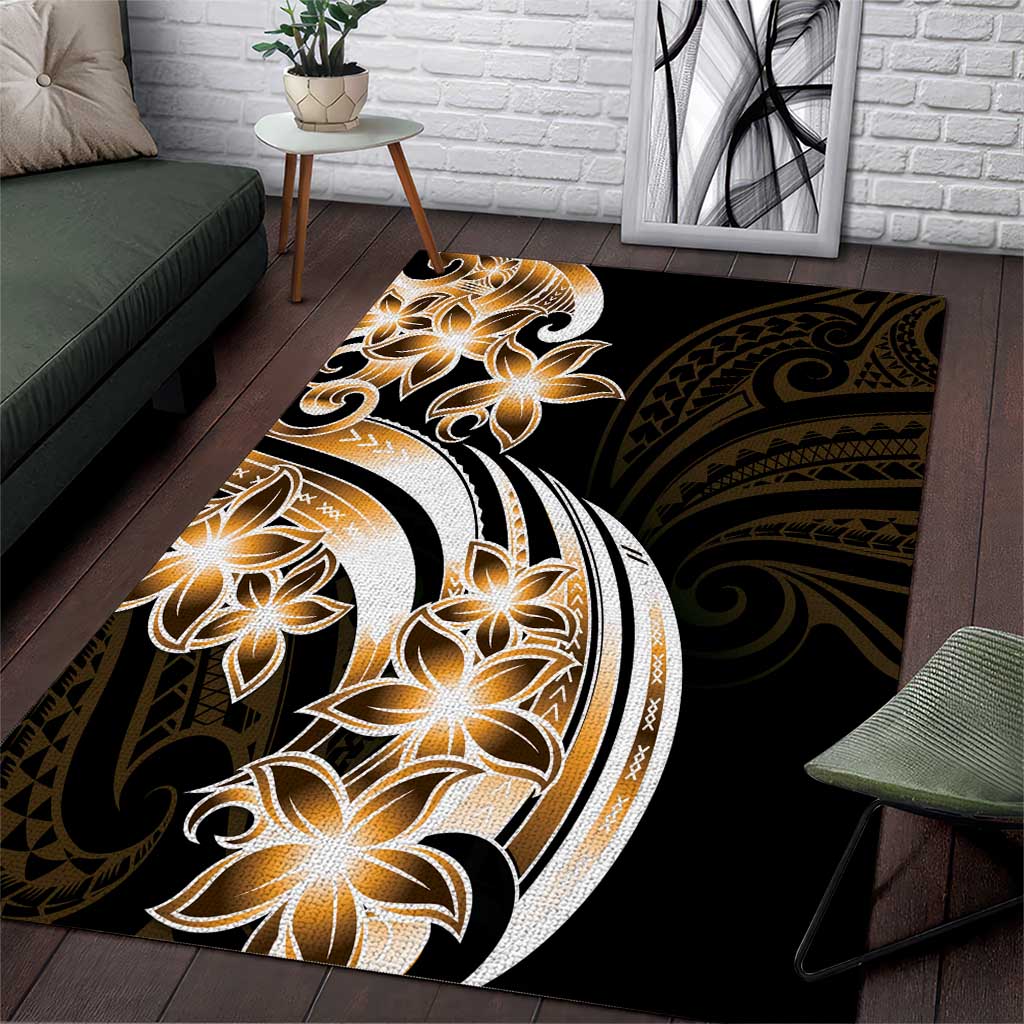 Plumeria Tribal Tattoo Area Rug Gold Polynesian Pattern