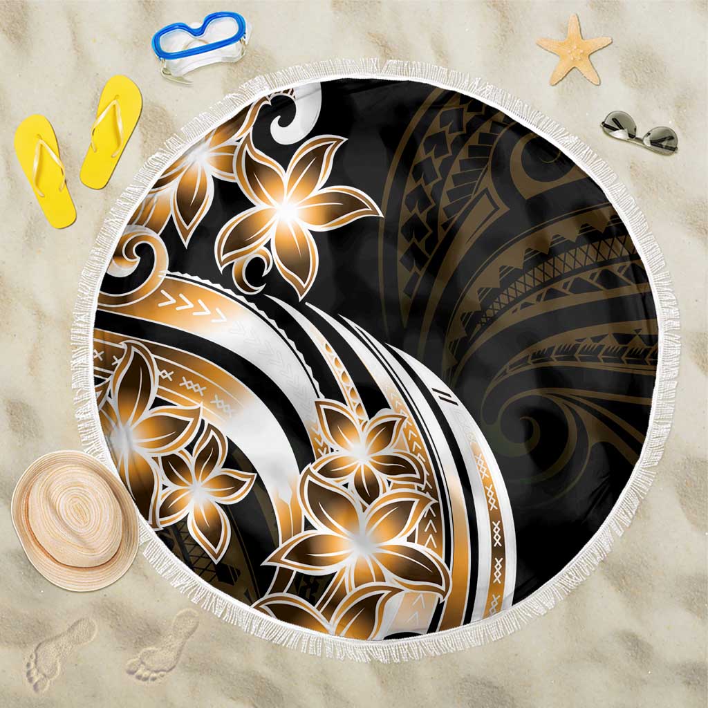Plumeria Tribal Tattoo Beach Blanket Gold Polynesian Pattern LT9 One Size 150cm Gold - Polynesian Pride