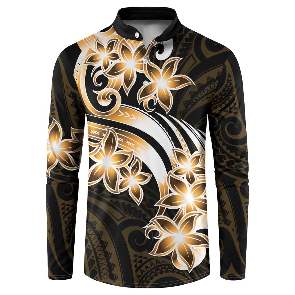 Plumeria Tribal Tattoo Button Sweatshirt Gold Polynesian Pattern LT9 Gold - Polynesian Pride