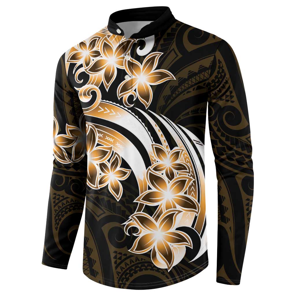 Plumeria Tribal Tattoo Button Sweatshirt Gold Polynesian Pattern LT9 - Polynesian Pride