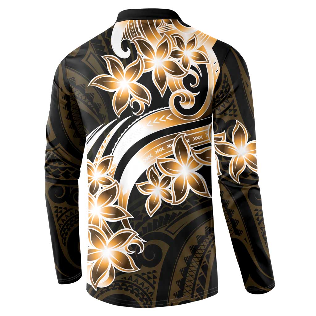 Plumeria Tribal Tattoo Button Sweatshirt Gold Polynesian Pattern LT9 - Polynesian Pride