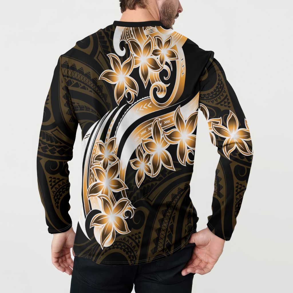 Plumeria Tribal Tattoo Button Sweatshirt Gold Polynesian Pattern LT9 - Polynesian Pride