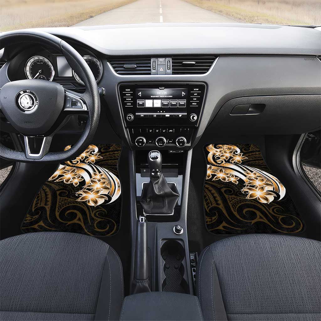 Plumeria Tribal Tattoo Car Mats Gold Polynesian Pattern LT9 Set 2pcs - Front Gold - Polynesian Pride