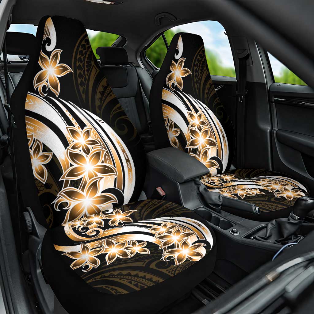 Plumeria Tribal Tattoo Car Seat Cover Gold Polynesian Pattern