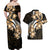 Plumeria Tribal Tattoo Couples Matching Off Shoulder Maxi Dress and Hawaiian Shirt Gold Polynesian Pattern