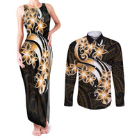 Plumeria Tribal Tattoo Couples Matching Tank Maxi Dress and Long Sleeve Button Shirt Gold Polynesian Pattern LT9 Gold - Polynesian Pride