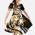 Plumeria Tribal Tattoo Family Matching Long Sleeve Bodycon Dress and Hawaiian Shirt Gold Polynesian Pattern