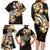 Plumeria Tribal Tattoo Family Matching Long Sleeve Bodycon Dress and Hawaiian Shirt Gold Polynesian Pattern