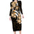 Plumeria Tribal Tattoo Family Matching Long Sleeve Bodycon Dress and Hawaiian Shirt Gold Polynesian Pattern