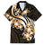 Plumeria Tribal Tattoo Family Matching Off The Shoulder Long Sleeve Dress and Hawaiian Shirt Gold Polynesian Pattern