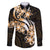 Plumeria Tribal Tattoo Family Matching Off The Shoulder Long Sleeve Dress and Hawaiian Shirt Gold Polynesian Pattern