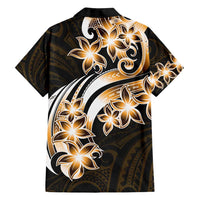 Plumeria Tribal Tattoo Family Matching Off Shoulder Maxi Dress and Hawaiian Shirt Gold Polynesian Pattern