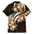 Plumeria Tribal Tattoo Family Matching Off Shoulder Maxi Dress and Hawaiian Shirt Gold Polynesian Pattern