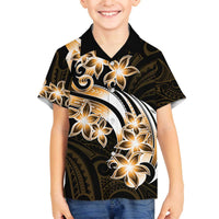 Plumeria Tribal Tattoo Family Matching Off Shoulder Short Dress and Hawaiian Shirt Gold Polynesian Pattern
