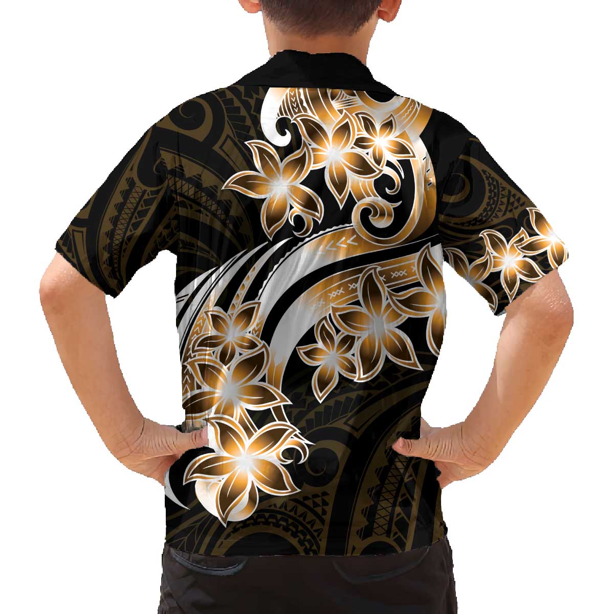 Plumeria Tribal Tattoo Family Matching Puletasi and Hawaiian Shirt Gold Polynesian Pattern LT9 - Polynesian Pride