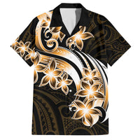 Plumeria Tribal Tattoo Family Matching Puletasi and Hawaiian Shirt Gold Polynesian Pattern LT9 Dad's Shirt - Short Sleeve Gold - Polynesian Pride