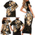 Plumeria Tribal Tattoo Family Matching Short Sleeve Bodycon Dress and Hawaiian Shirt Gold Polynesian Pattern