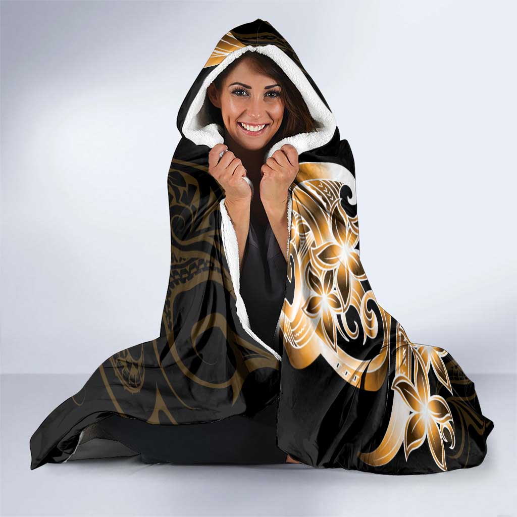 Plumeria Tribal Tattoo Hooded Blanket Gold Polynesian Pattern LT9 - Polynesian Pride