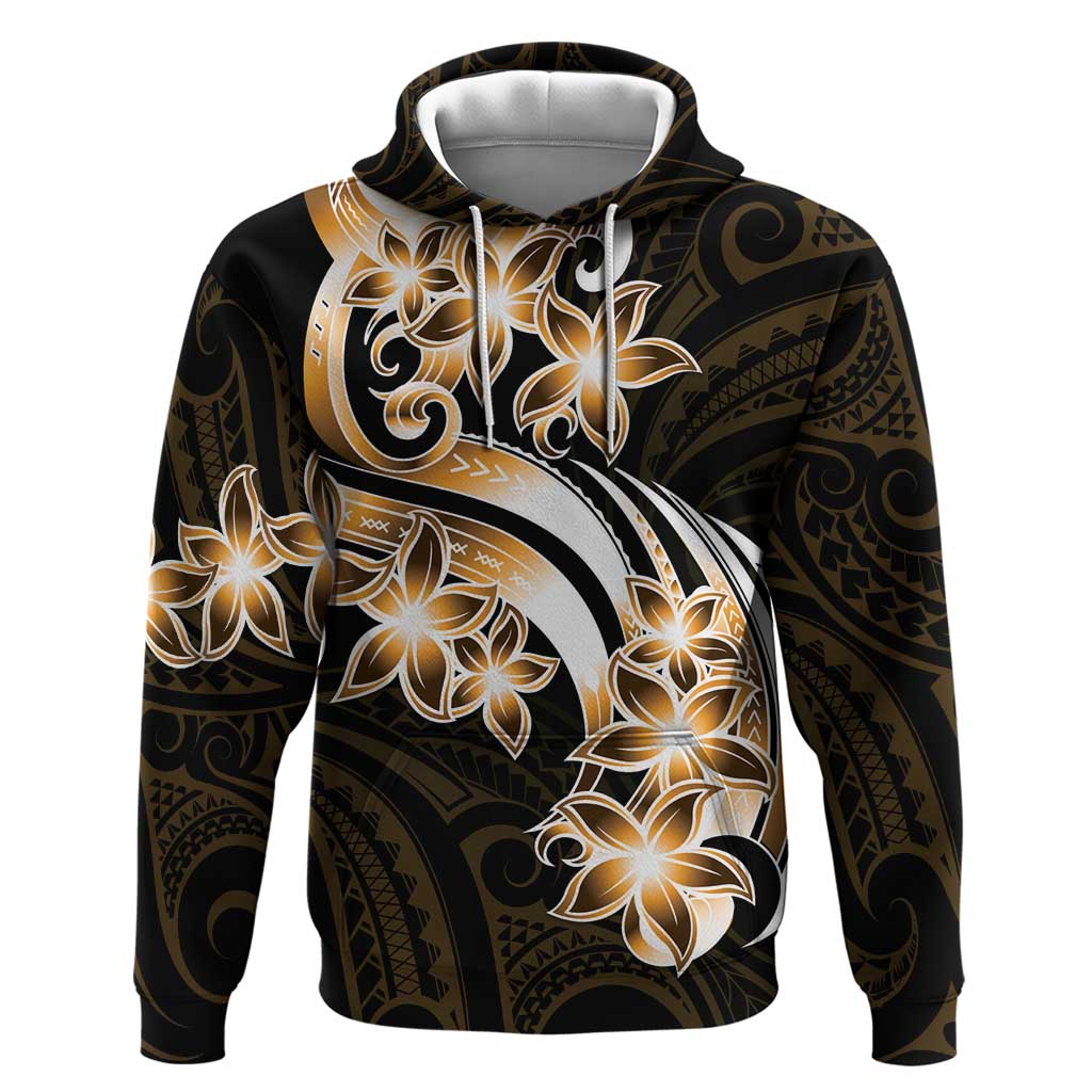 Plumeria Tribal Tattoo Hoodie Gold Polynesian Pattern