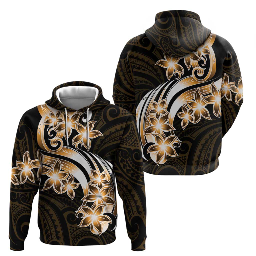 Plumeria Tribal Tattoo Hoodie Gold Polynesian Pattern