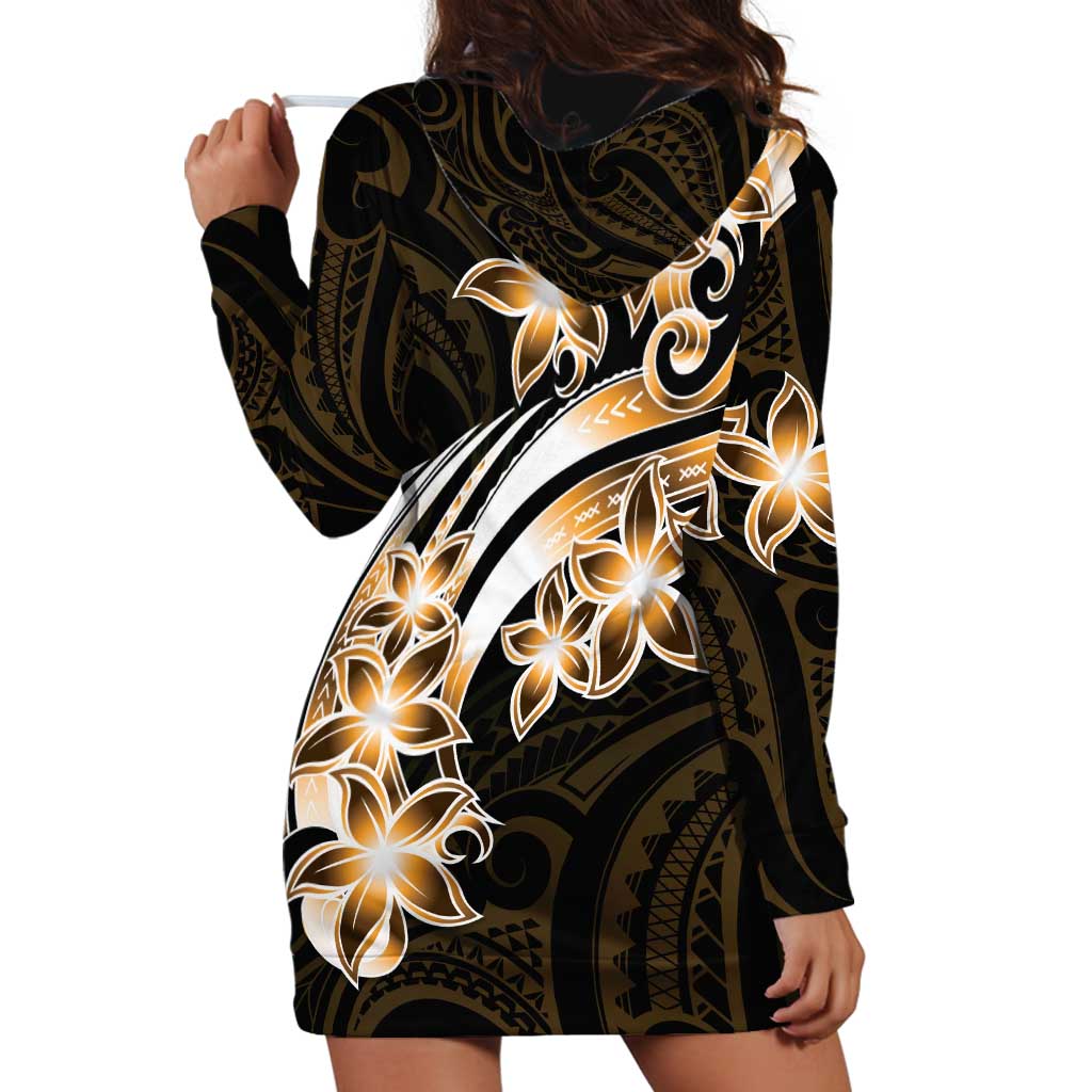 Plumeria Tribal Tattoo Hoodie Dress Gold Polynesian Pattern LT9 - Polynesian Pride