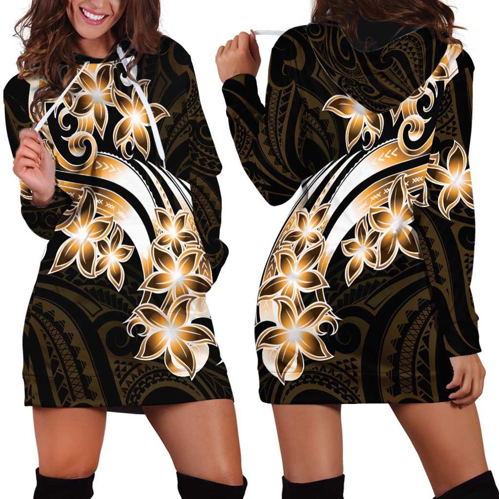 Plumeria Tribal Tattoo Hoodie Dress Gold Polynesian Pattern LT9 - Polynesian Pride