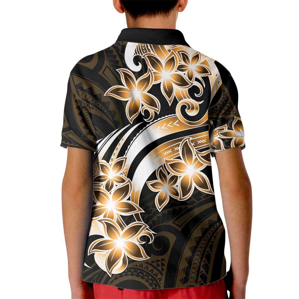 Plumeria Tribal Tattoo Kid Polo Shirt Gold Polynesian Pattern