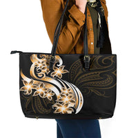 Plumeria Tribal Tattoo Leather Tote Bag Gold Polynesian Pattern LT9 - Polynesian Pride