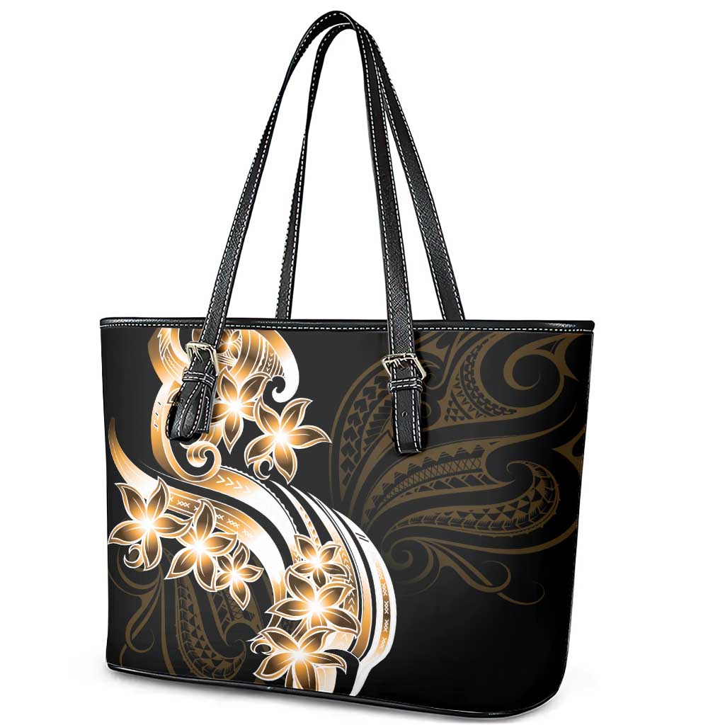 Plumeria Tribal Tattoo Leather Tote Bag Gold Polynesian Pattern LT9 - Polynesian Pride