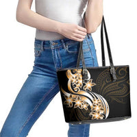 Plumeria Tribal Tattoo Leather Tote Bag Gold Polynesian Pattern LT9 - Polynesian Pride