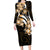 Plumeria Tribal Tattoo Long Sleeve Bodycon Dress Gold Polynesian Pattern