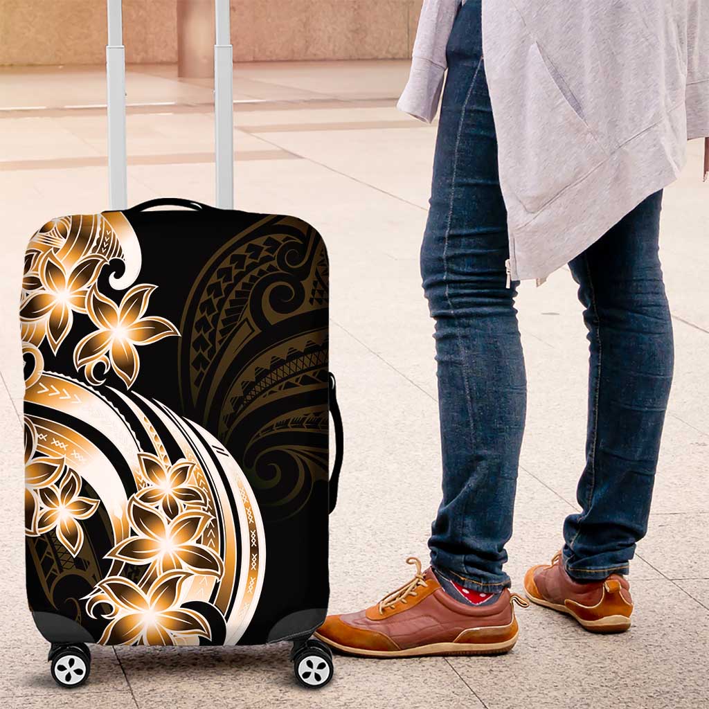 Plumeria Tribal Tattoo Luggage Cover Gold Polynesian Pattern